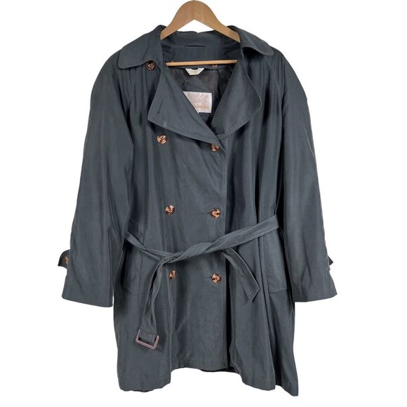 VTG New York Harbor Double Breasted Insulated Green Trench Coat Size 8 - Made in - Picture 1 of 7